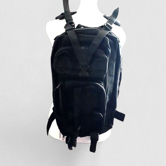Tactical Bug Out Bag Black Nylon Canvas Multiple Pockets and Straps